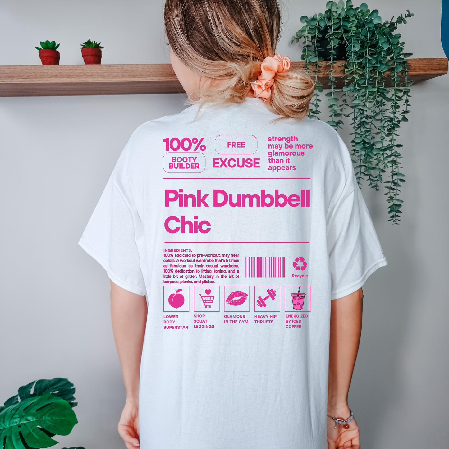 Pink Dumbbell Chic Description Oversized Tee