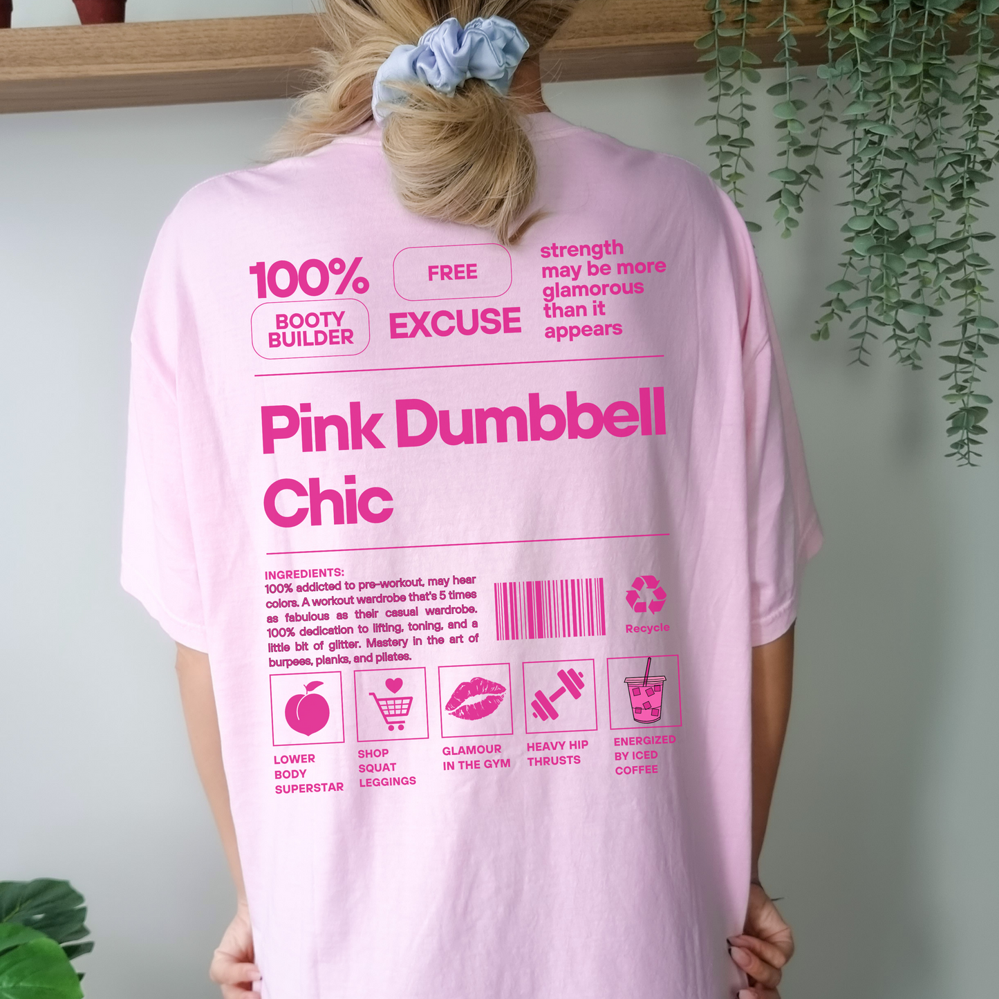 Pink Dumbbell Chic Description Oversized Tee
